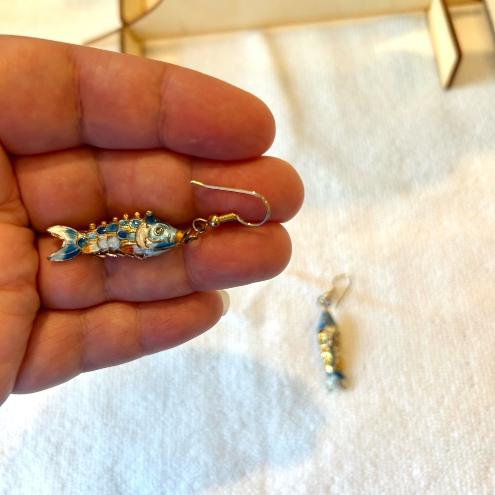 Vintage Cloisonne Articulated Fish Earrings